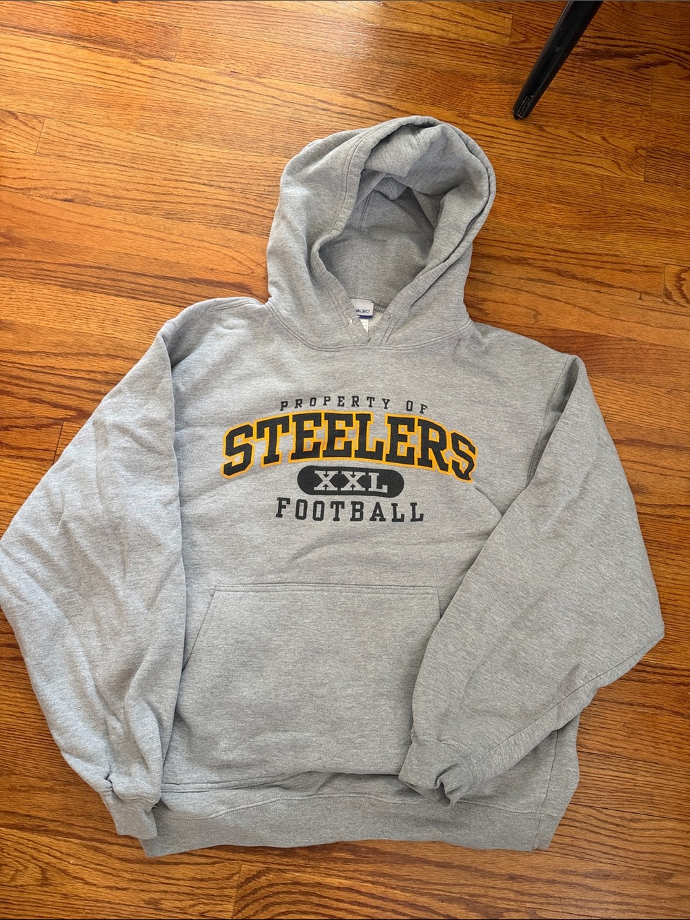 Reebok Gray Hooded Sweatshirt with Yellow and Black Steelers Graphic